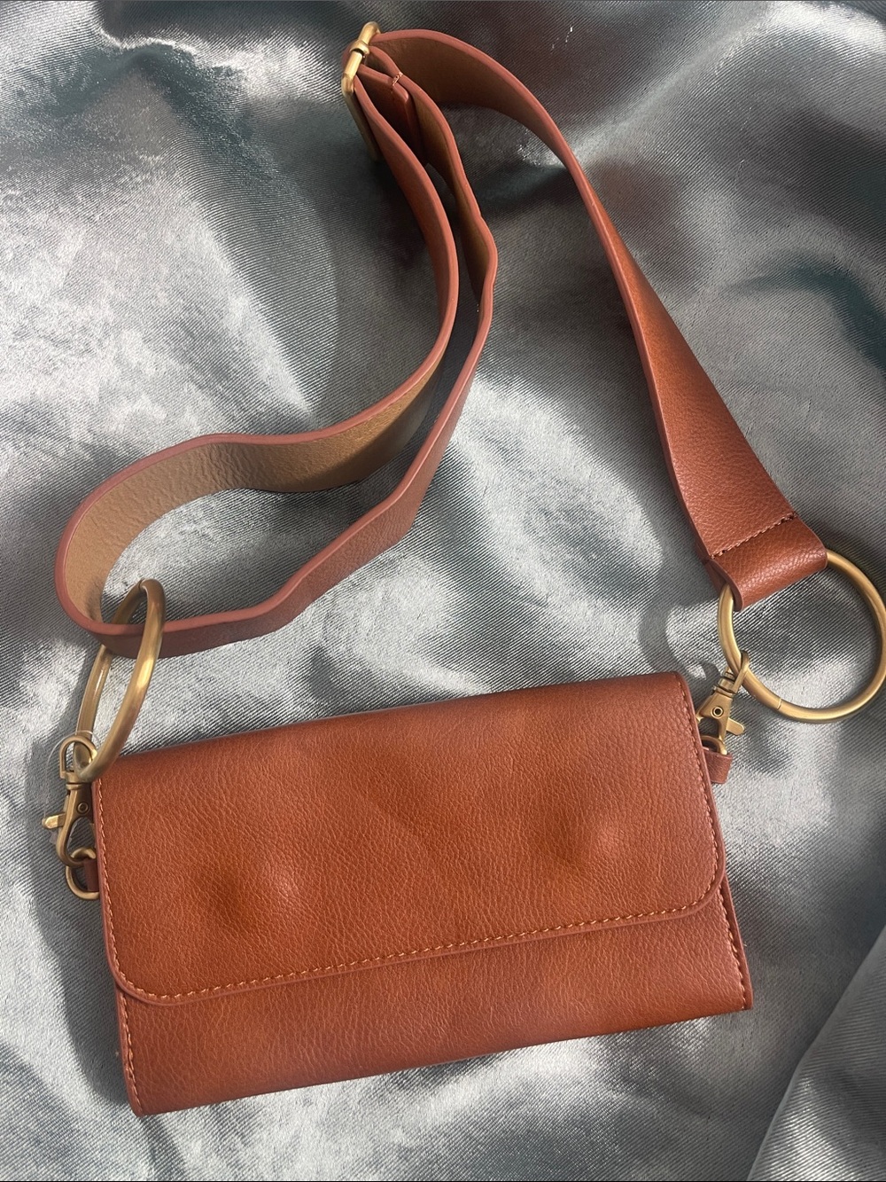 Anthropologie Rust Brown Leather Crossbody Wallet